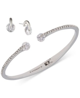 Set of Color Floating Stone & Crystal Cuff Bangle Bracelet & Matching Stud Earrings