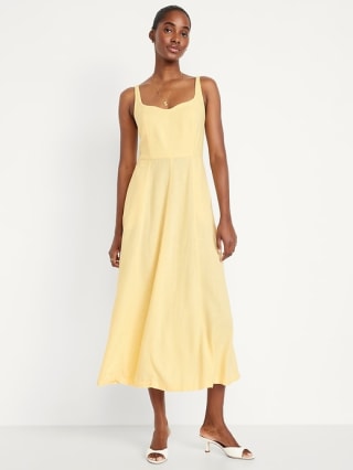 Old Navy Fit & Flare Sleeveless Linen-Blend Midi Dress