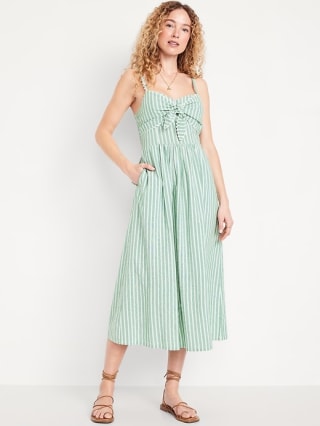 Old Navy Fit & Flare Tie-Front Seersucker Midi Dress