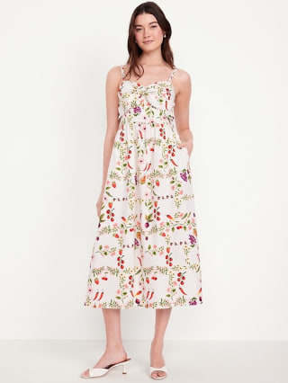 Old Navy Fit & Flare Tie-Front Seersucker Midi Dress
