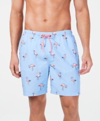 Quick-Dry Performance Flamingo-Print 7" Swim Trunks