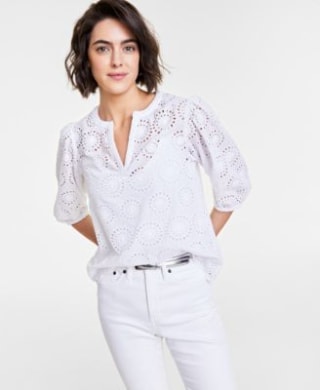 On 34th Solid eyelet Top