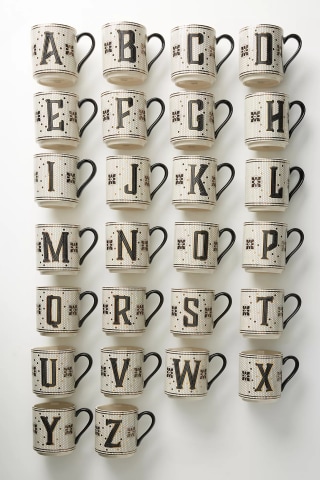 Anthropologie The Bistro Tile Stoneware Monogram Mug