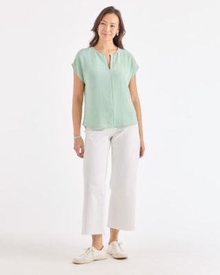 Woven Solid Color V-Neck Top