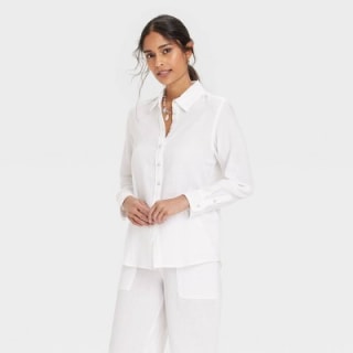 Women's Gauze Long Sleeve Collared Button-Down Shirt