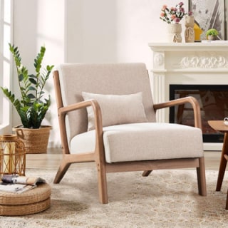 Hertford Mid-Century Upholstered Solid Wood Accent Chair