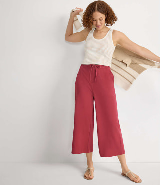 Lands' End Sport Knit Elastic Waist Wide Leg Crop Pants