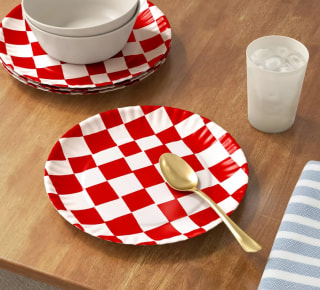 Melamine Checker Dinner Plate (Red)