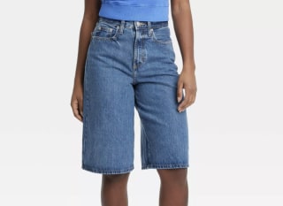 High-Rise Long Denim Shorts