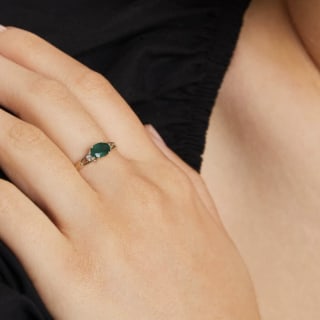 James Allen 14K Yellow Gold Oval Emerald and Diamond Accent Birthstone Ring