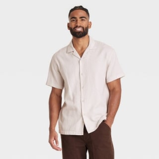 Men's Short Sleeve Slub Camp Button-Down Shirt