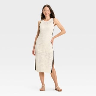 Women's Openwork Midi Sweater Dress - Universal Thread™ Cream