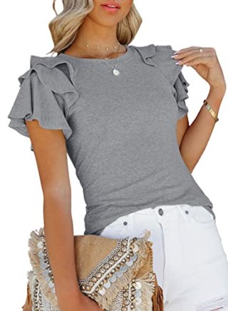 Shewin Ruffle Sleeve T-Shirts Shirt
