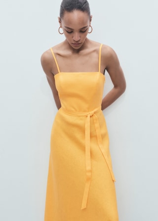 Mango Bow Linen-Blend Dress
