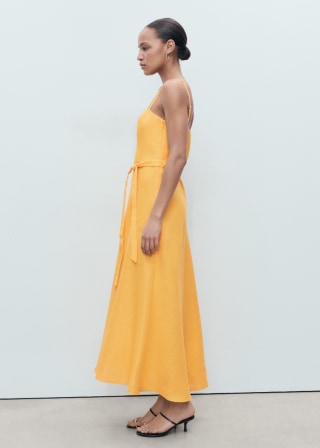 Mango Bow Linen-Blend Dress