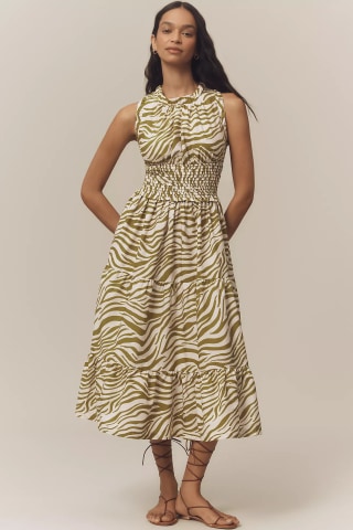 By Anthropologie Sleeveless Poplin Smocked Midi Dress