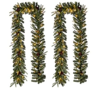 Glitzhome Greenery Pine Cone Garlands with Lights