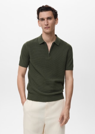 Openwork Cotton Knitte Polo Shirt