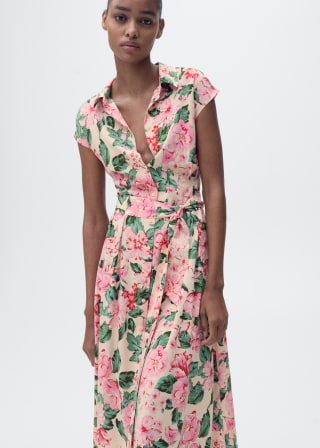 Printed Shirt Dress with Belt