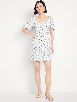 Old Navy Puff-Sleeve Linen-Blend Mini Dress