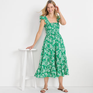 Lands' End Women's Cotton Dobby Smocked Dress