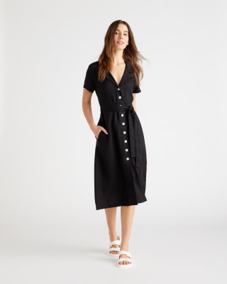 Quince European Linen Button Front Dress
