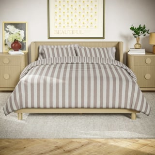 Beautiful by Drew Barrymore 100% Cotton Striped 3-Piece Natural Comforter Set