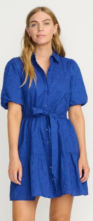 Lands' End Women's Elbow Sleeve Eyelet Knee Length Shirt Dress