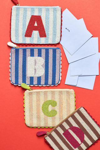 Beaded Monogram Stripe Pouch