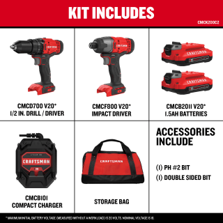 Craftsman V20 Max 2-Tool Power Tool Kit with Case (Batteries and Charger Included)