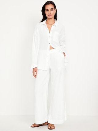 High-Waisted Crinkle Gauze Super Wide-Leg Pants