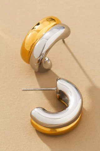 Anthropologie Mixed Metal Double Hoop Earrings