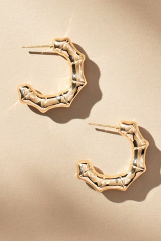 Anthropologie Metallic Bamboo Hoop Earrings