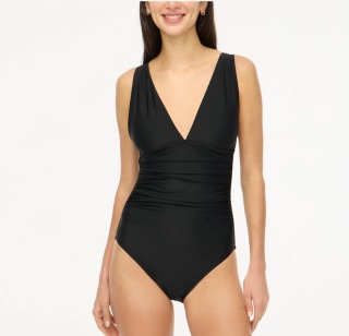 J. Crew Factory Ruched Plunge One-Piece Swimsuit