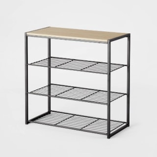 Brightroom 4-Tier Shoe Rack Metal with Natural Wood 