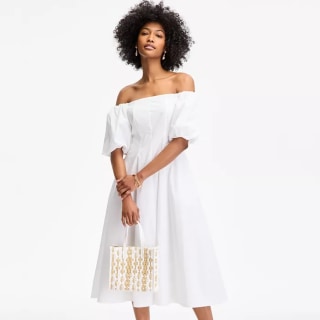 On 34th Off-The-Shoulder Puff-Sleeve Midi Dress