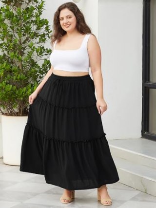 Moon Wood Plus Size High Waisted Maxi Skirt