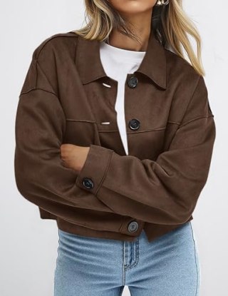 PrettyGarden Faux Suede Cropped Jacket