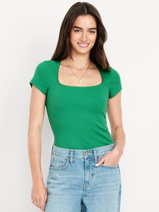 Square-Neck Ribbed T-Shirt