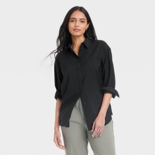 A New Day Oversized Long Sleeve Crinkle Button-Down Shirt
