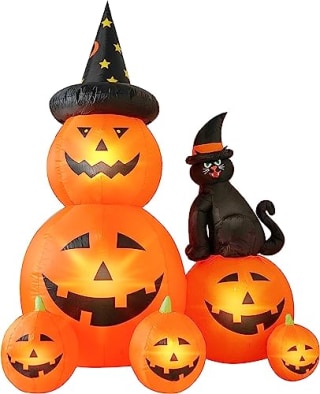 Halloween Inflatable Decorations Pumpkin Lighted and Witch's Cat