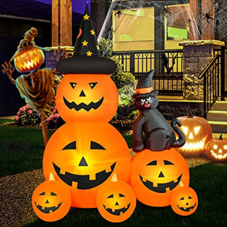 Halloween Inflatable Decorations Pumpkin Lighted and Witch's Cat