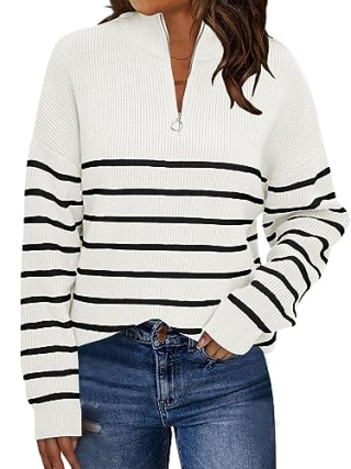 Lillusory Quarter Zip Striped Sweater