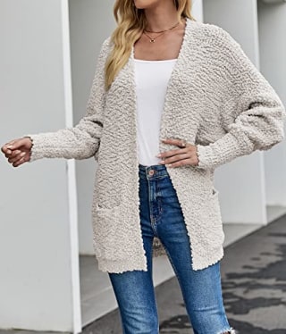 Merokeety Fuzzy Popcorn Sweater Coat