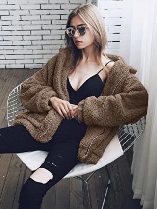 PrettyGarden Faux Shearling Oversized Jacket