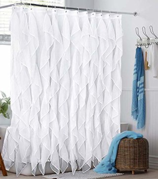 Reisen White Ruffle Shower Curtain