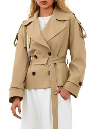 Tankaneo Double Breasted Cropped Trench Coat