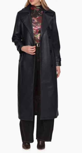 Avec Les Filles Double Breasted Faux Leather Trench Coat