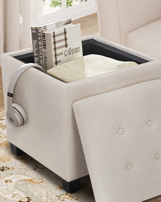 Colamy Fabric Square Storage Ottoman