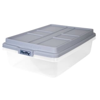 Hefty Clear Plastic Storage Bin with Gray Stackable Lid and Snap Closure (40 Quart)